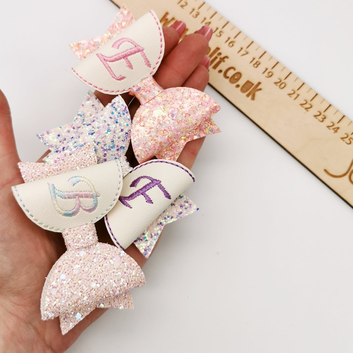 Initial or Number Bow Halves Featuring the Medium Dolly Bow by Felt Better