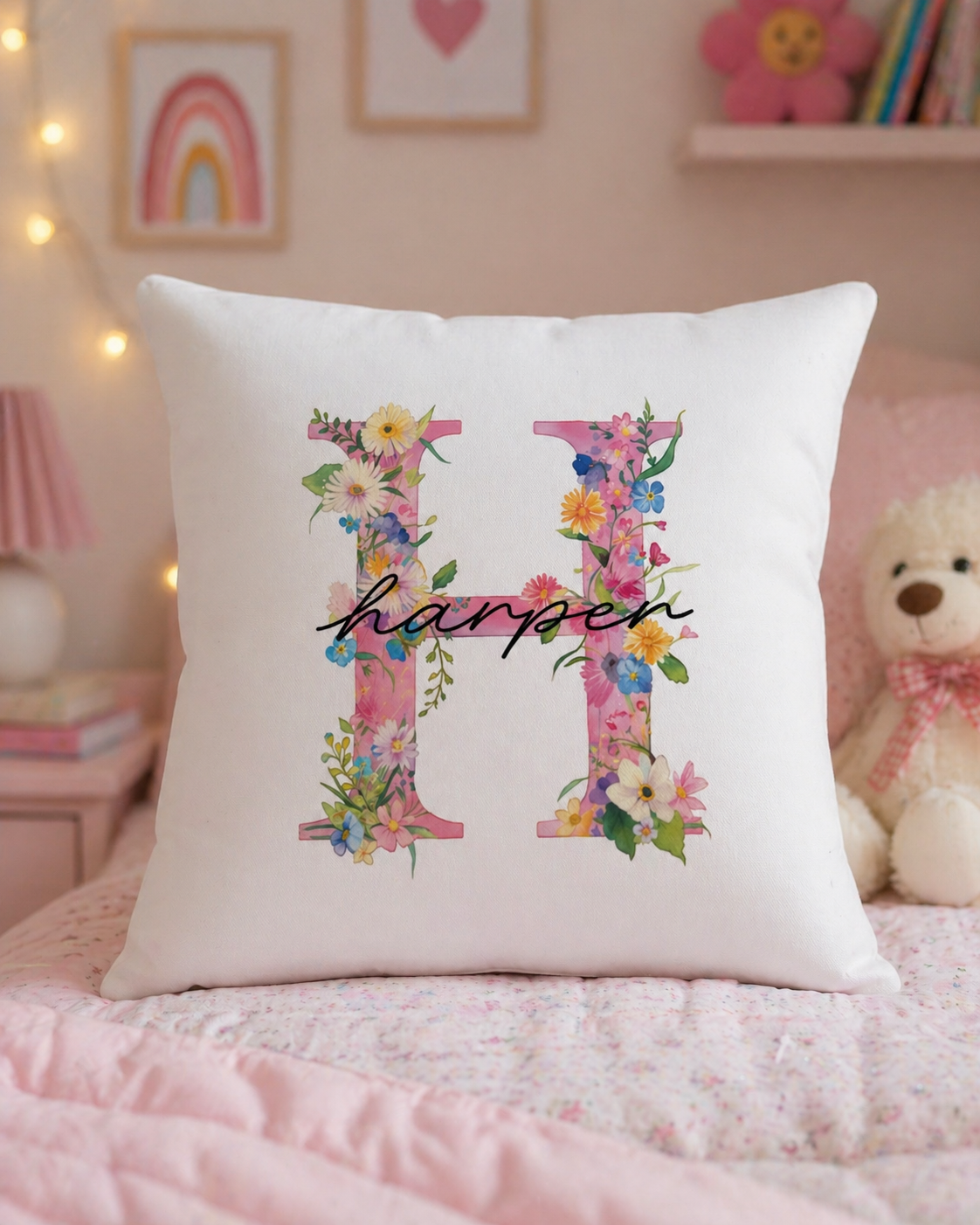 Floral Initial Personalised Cushion Cover
