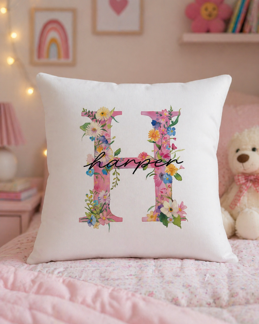 Floral Initial Personalised Cushion Cover