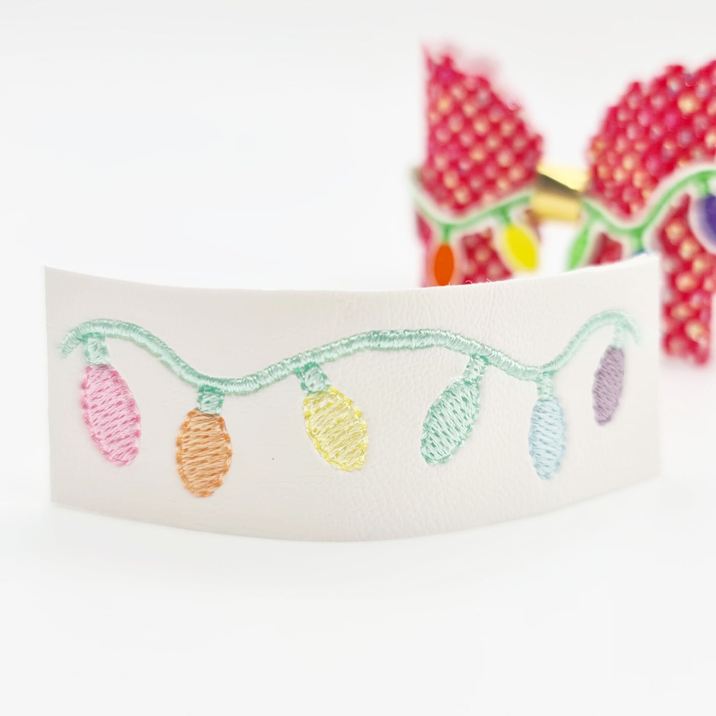 Christmas Lights Embroidered Bow Topper