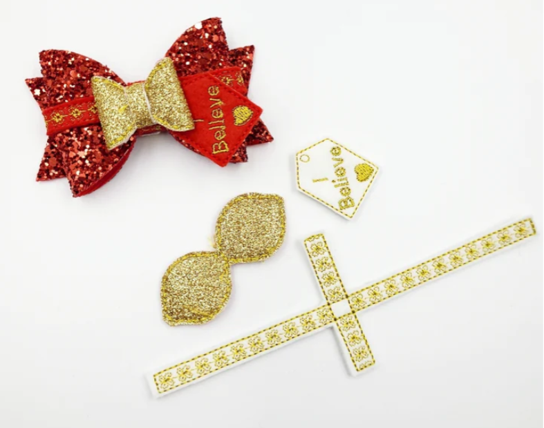 I Believe Christmas Gift tag, Tiny Bow and bow wrap | Digital Embroidery File