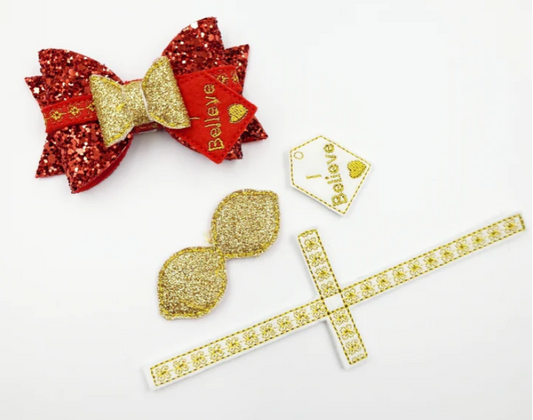 I Believe Christmas Gift tag, Tiny Bow and bow wrap | Digital Embroidery File