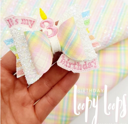 It's my Birthday Bow Loop Tabs  | Digital Embroidery File