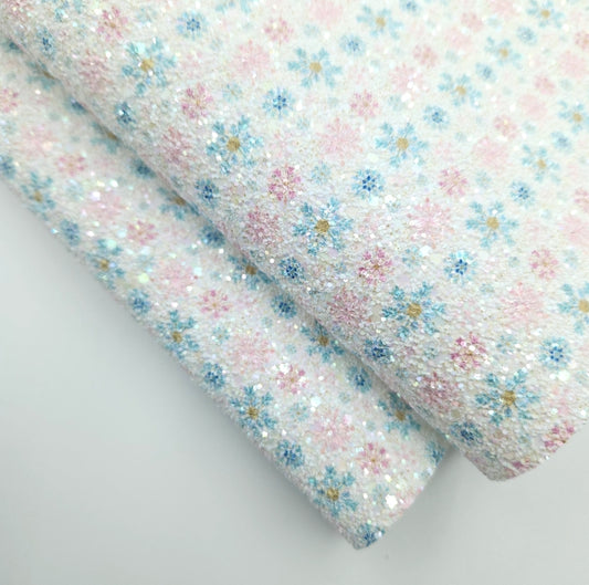 Pink & Blue Snowflake Printed Chunky Glitter