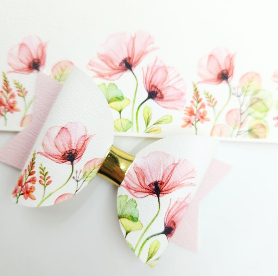 Gentle Poppy Border Leatherette Fabric Roll