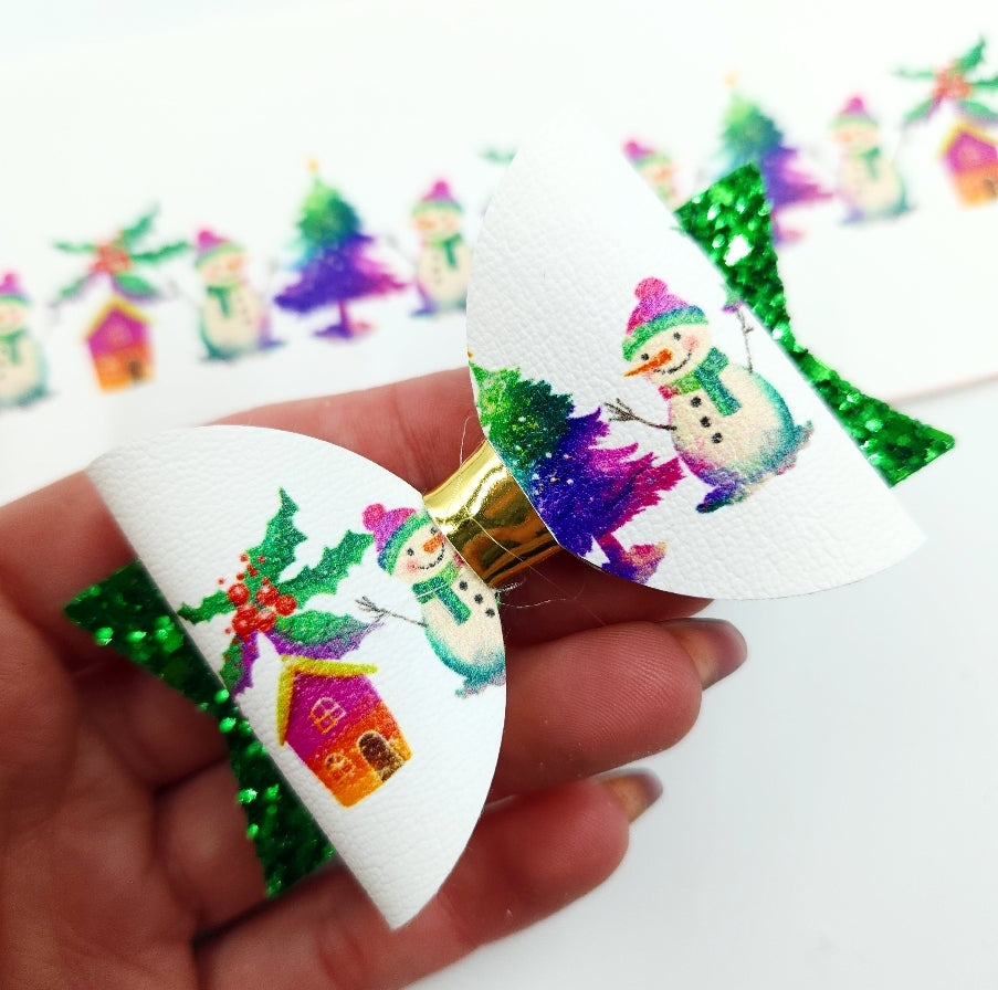 Rainbow Snowman Border Leatherette Fabric Roll