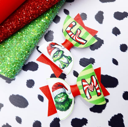 Personalised Grumpy Green Christmas Cat | Printed Bow Loops