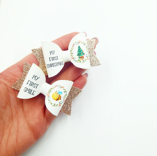 12 Babies Milestone Dinky Leatherette Bow Loops