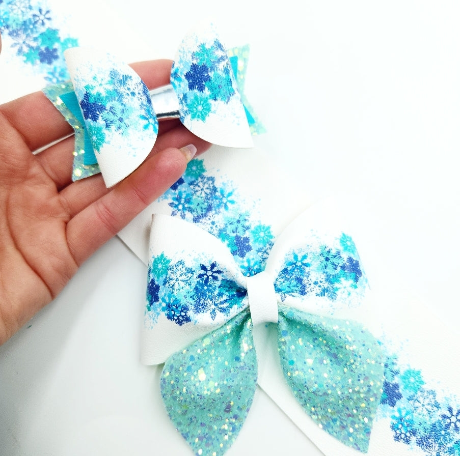 Frozen Snowflakes Border Leatherette Fabric Roll