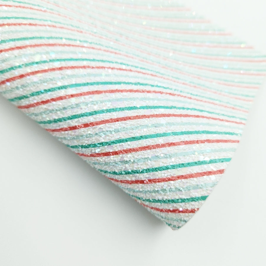 Minty Christmas Candy Stripe Printed Chunky Glitter
