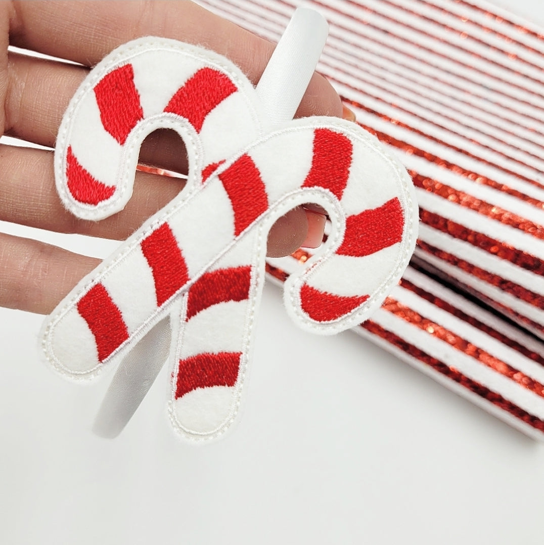 Candy Cane Embroidered Headband Slider