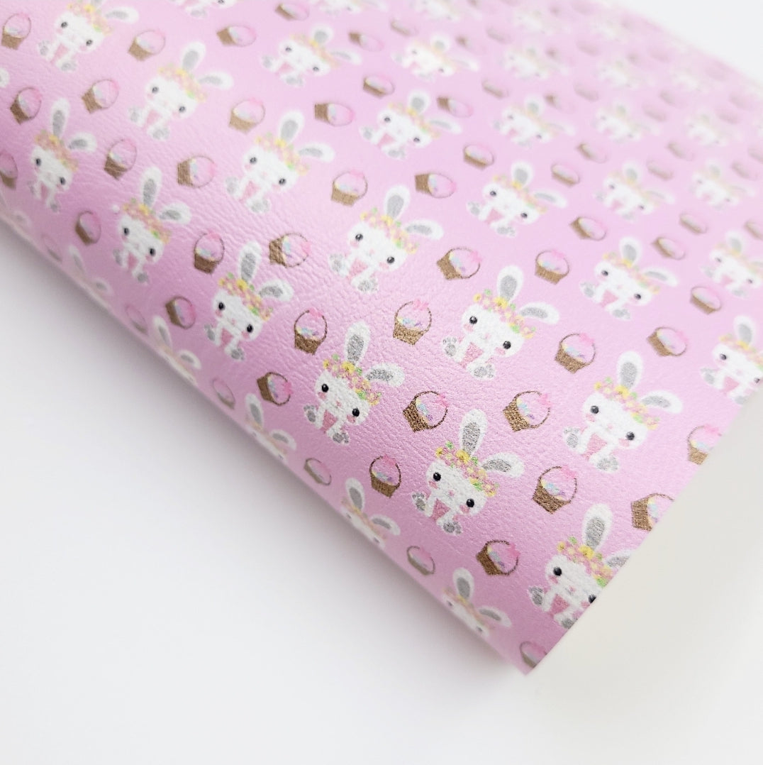 Floral Bunny Pink Artisan Leatherette