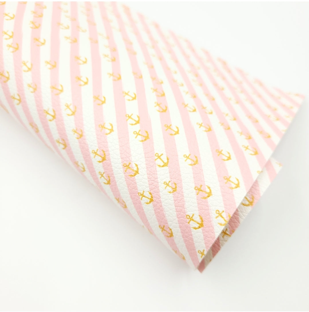 Pink Anchor Stripe Artisan Leatherette