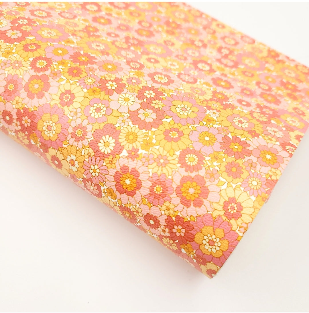 Raspberry Retro Blooms Artisan Leatherette