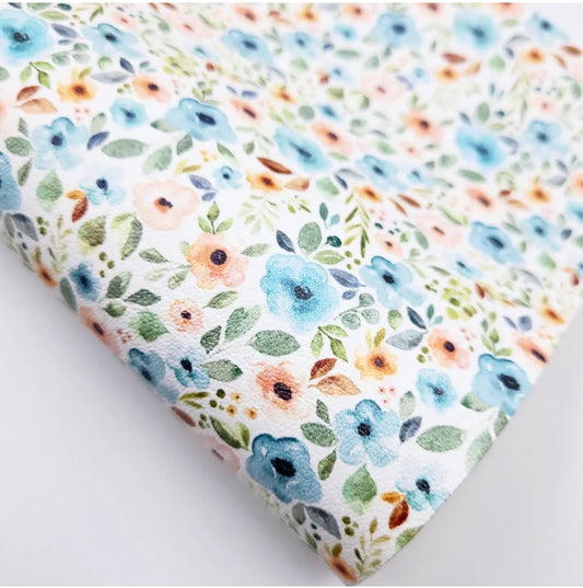 Designer Peach & Blue Floral Artisan Leatherette