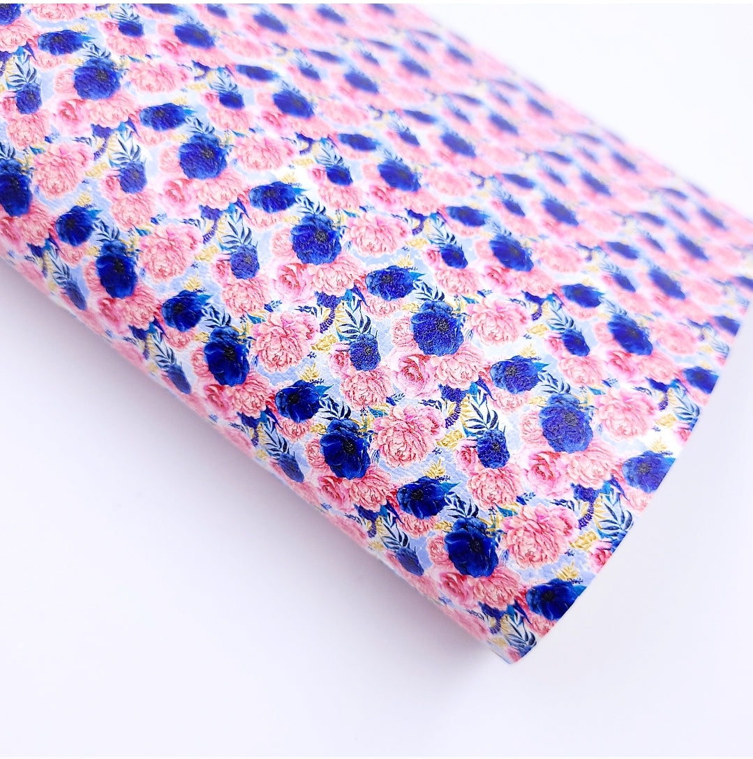 Blue & Pink Floral Artisan Leatherette