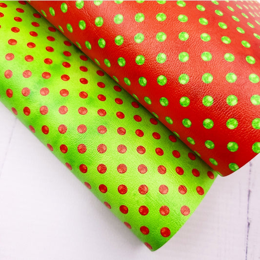 Christmas Patterns - Polka on Green & Red Artisan Leatherette