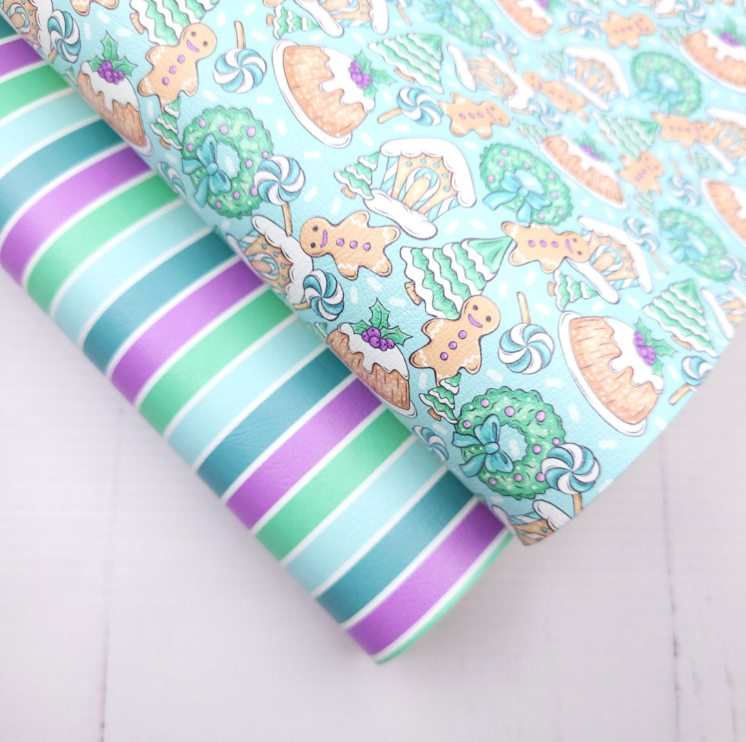 Ginger Bread Stripes - Blue Artisan Leatherette