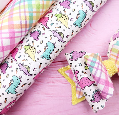 Dino Egg Hunt Plaid Artisan Leatherette