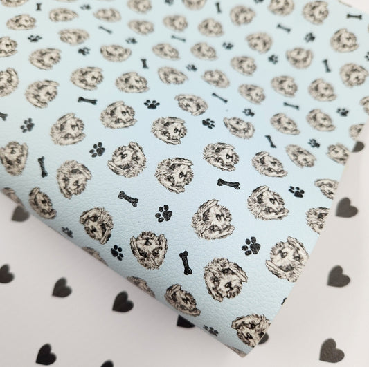 Cockapoo on Soft Blue Artisan Leatherette