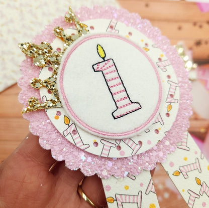 Birthday Candle Badge Face - Pink
