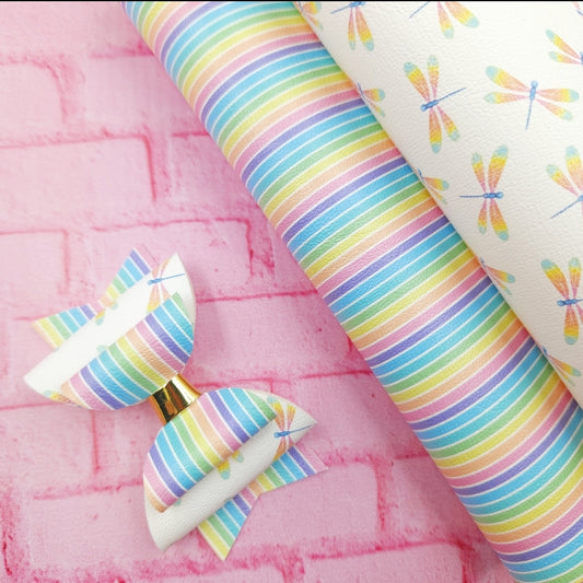 Dragonfly Rainbow & Stripes Artisan Leatherette