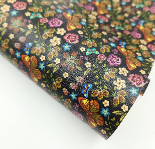 Embroidery Effect Butterflies Artisan Leatherette