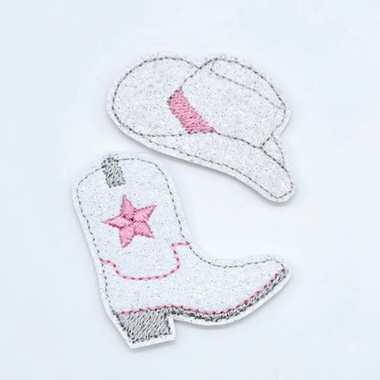 Embroidered Glitter Cowboy Boot and Hat