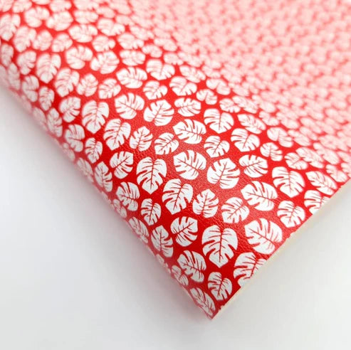 White Palm Leaves on Red Artisan Leatherette ** SECONDS**