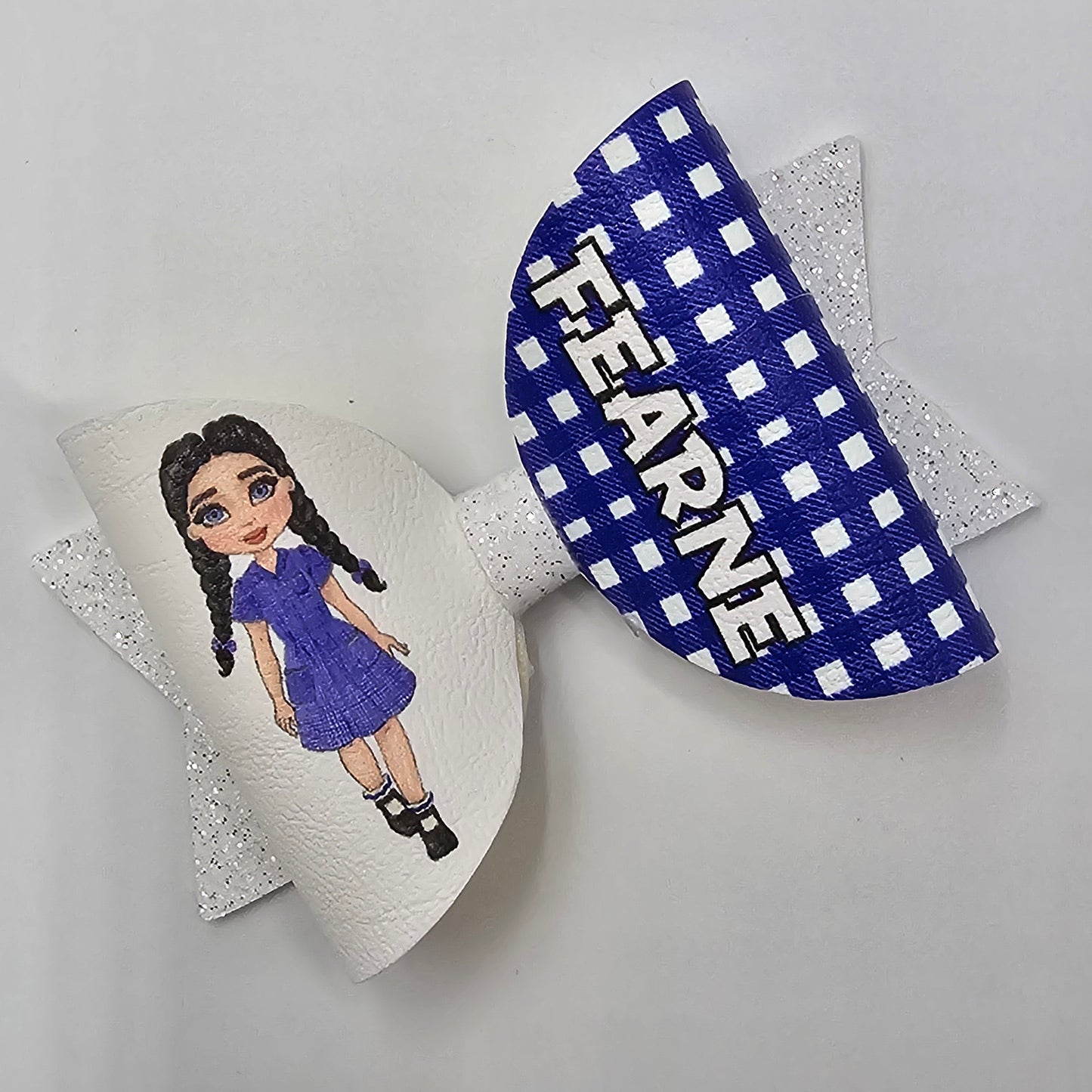 Personalised Leatherette Summer Blue Gingham School Girl Bow Loops