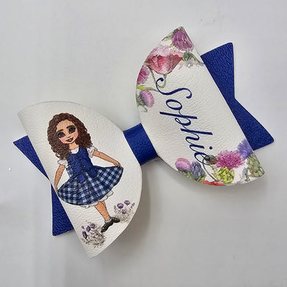 Personalised Leatherette Highland Dancer in blue Dolly Bow Loops