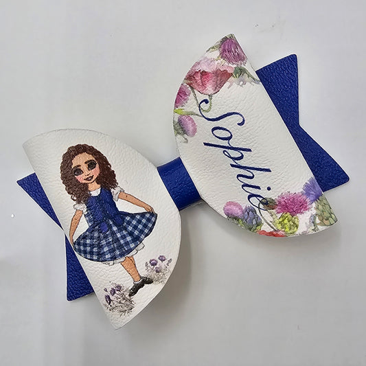 Personalised Leatherette Highland Dancer in blue Dolly Bow Loops