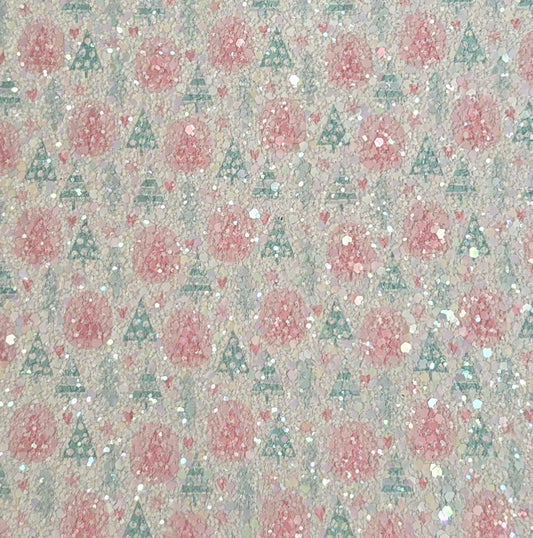 Mint & Pink Trees Printed Chunky Glitter