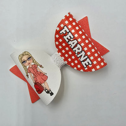 Personalised Leatherette Summer Red Gingham School Girl Bow Loops