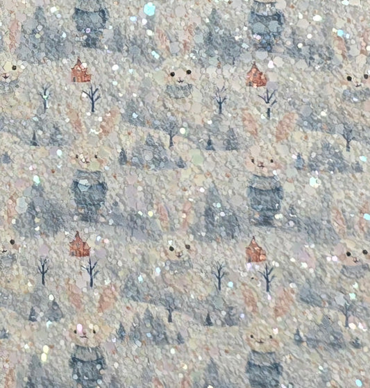 Bunnies in the blue forest Printed Chunky Glitter