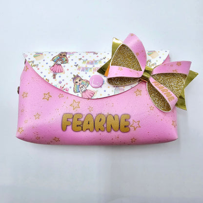 Double Sided Gold Stars on Pink Backed with Gold Glitter Bow Loops