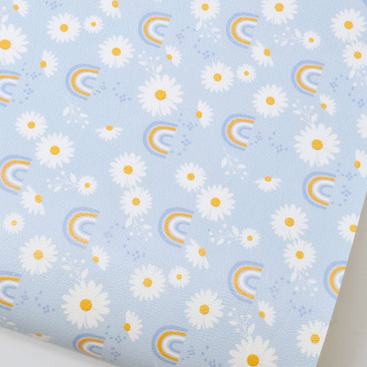 Daisy & Rainbows on Blue Artisan Leatherette