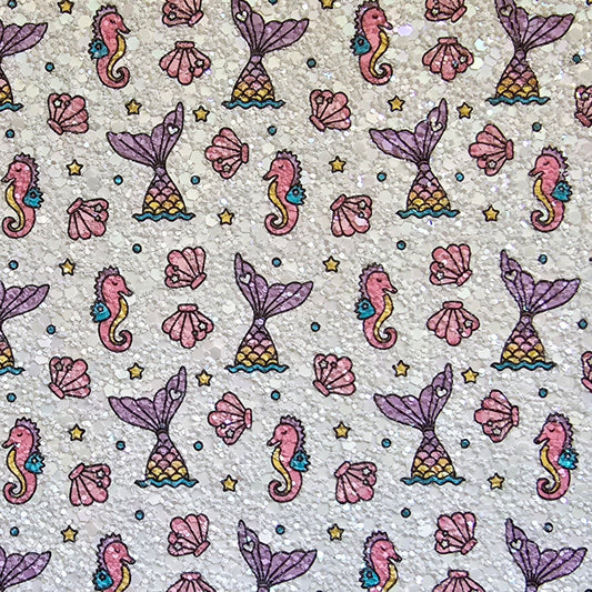 Mermaid Doodle Printed Chunky Glitter