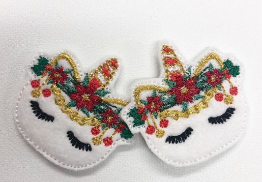Xmas Sleepy Unicorn Feltie in 2 sizes | Digital Embroidery File